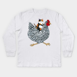 Calico Cat Chicken Ride Kids Long Sleeve T-Shirt